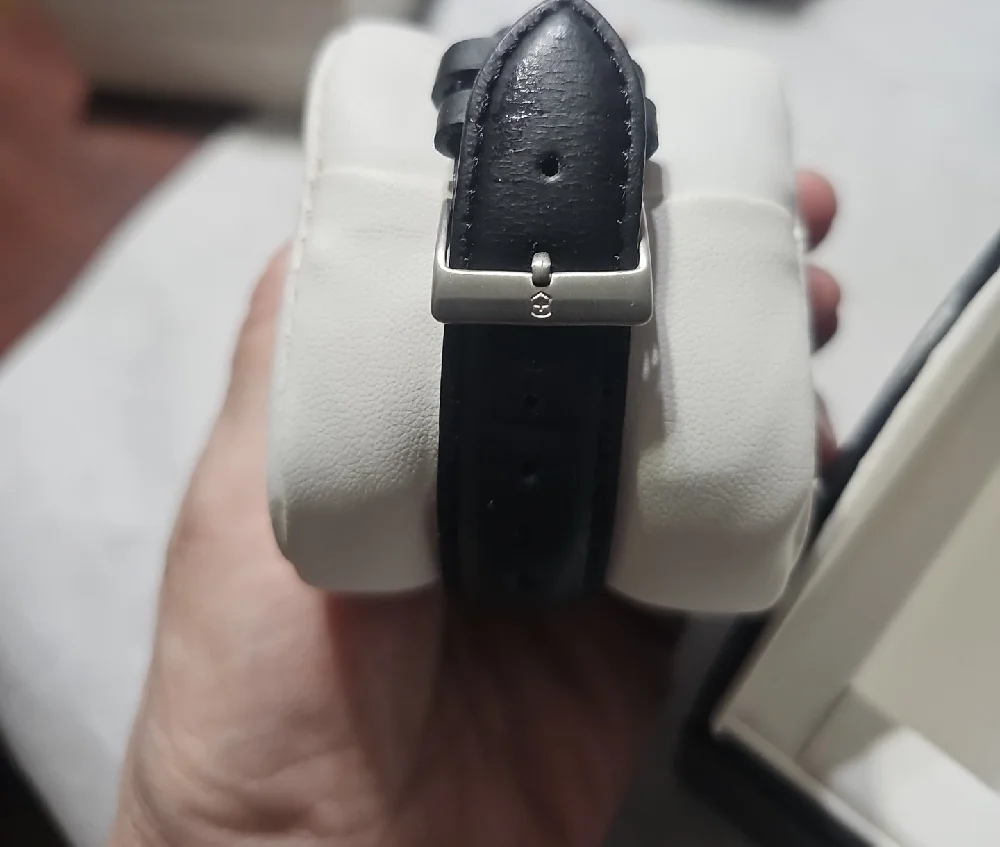 Swiss Army Black and Silver Watch with Leather Strap